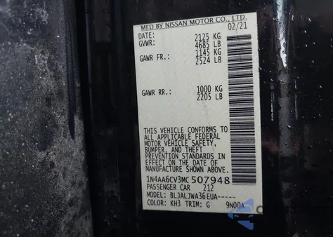 2021 Nissan Maxima Sv Xtronic Cvt z USA, uszkodzony, nr VIN 1N4AA6CV3MC507948